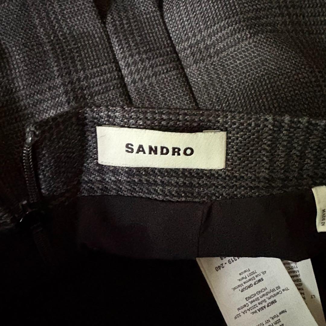 sandroプリーツチェック毛100%ミニスカートay28