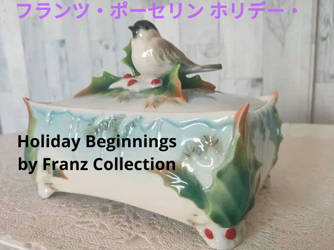 フランツ・ポーセリン ホリデー・ビギニングス シジュウカラ 陶器製 鳥とホリー