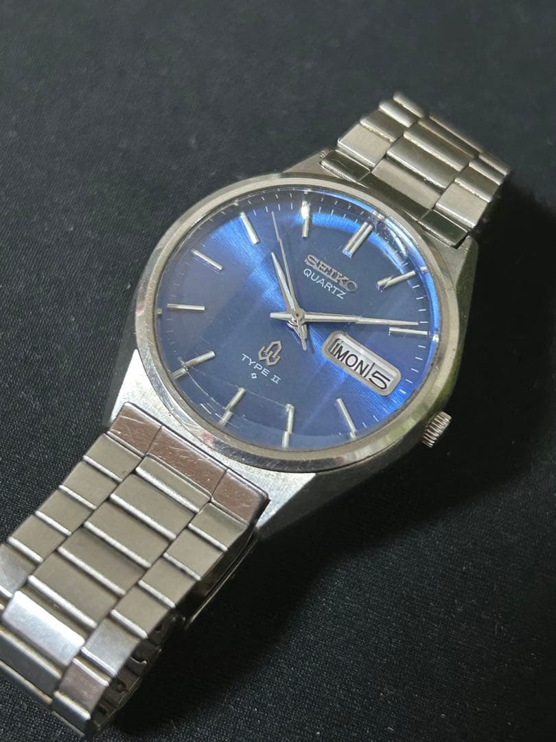 SEIKO タイプII. レトロクォーツ カットガラス　ブルー　稼働品