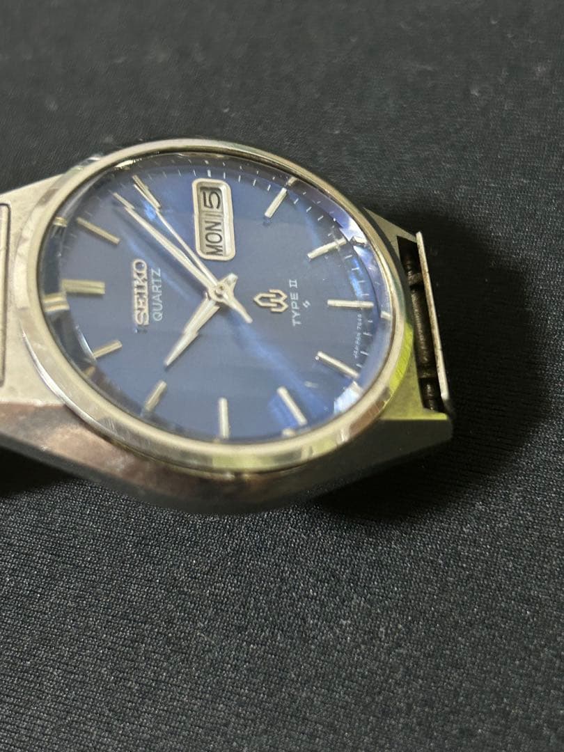 SEIKO タイプII. レトロクォーツ カットガラス　ブルー　稼働品