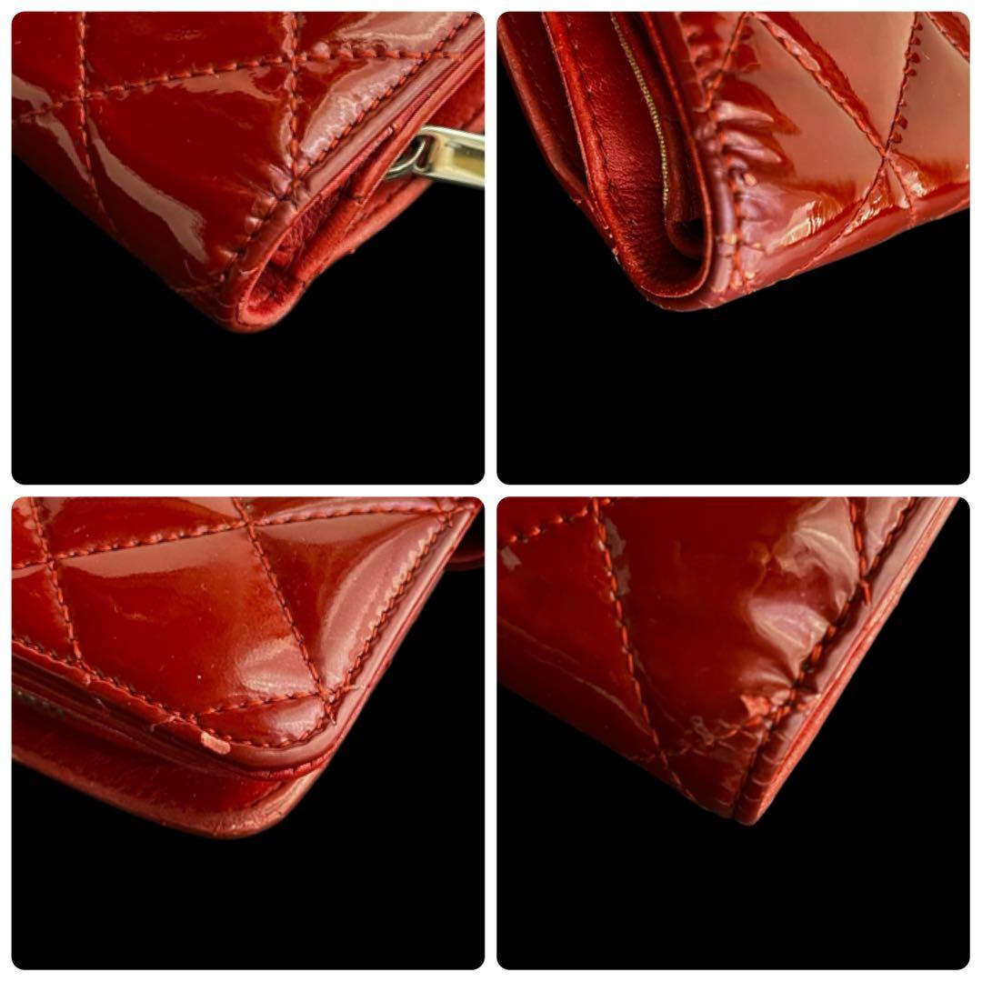 良品✨CHANELシャネル 財布 ダイヤ ココマーク マトラッセ エナメル　赤