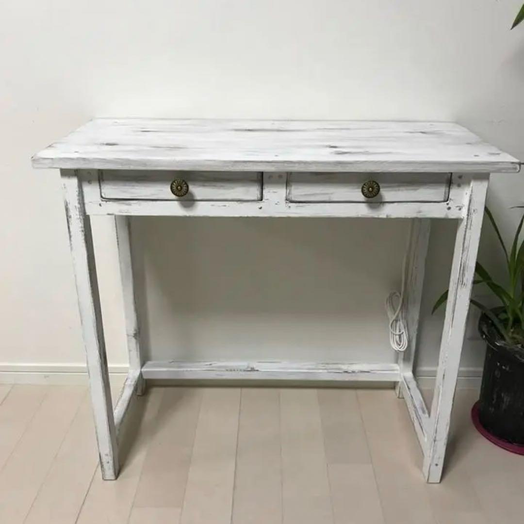 アンティーク机　デスク　勉強机　作業台　白テーブル　ドレッサー　つくえ