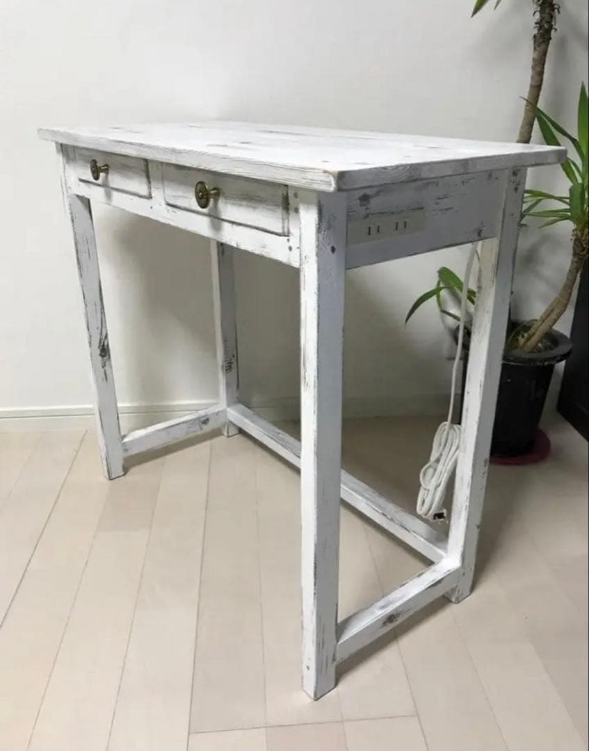 アンティーク机　デスク　勉強机　作業台　白テーブル　ドレッサー　つくえ