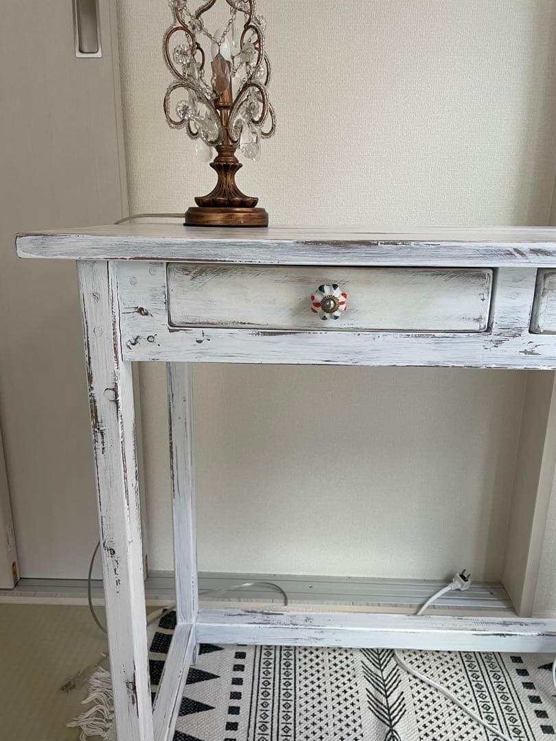 アンティーク机　デスク　勉強机　作業台　白テーブル　ドレッサー　つくえ