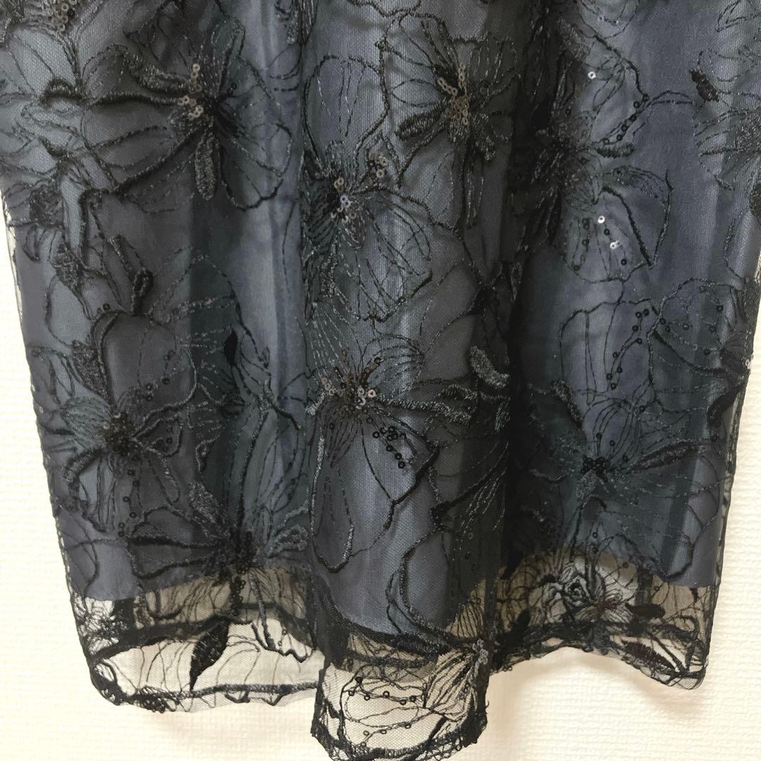 美品　人気　ニアナ　スパンコール刺繍レースドレス キーホールネック　ブラック　Ｌ