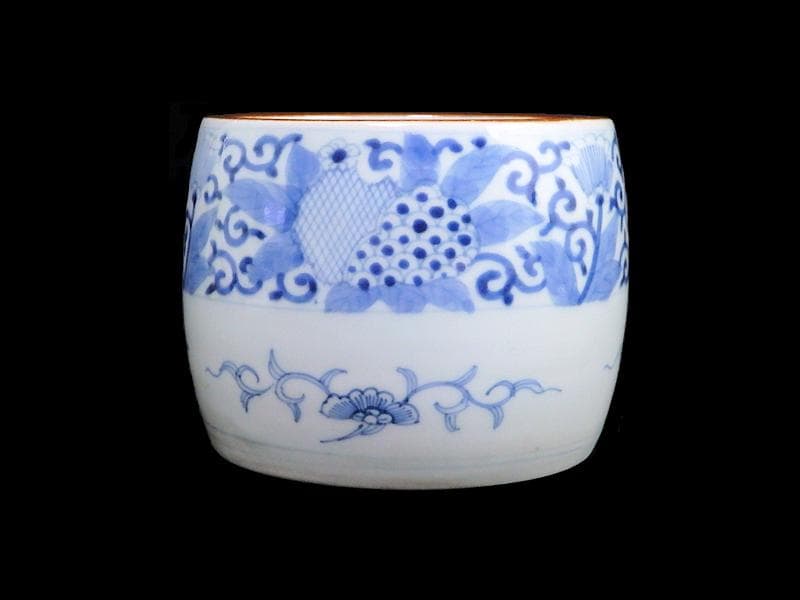 古伊万里　染付　花に唐草の図　火入れ　E613AS-fbqh