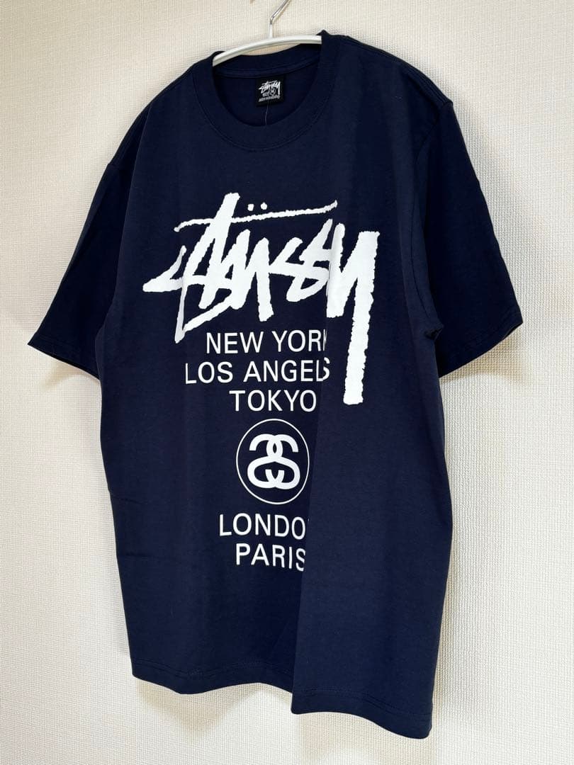 Stussy Tシャツ　ワールドツアー ネイビー グラフィックT ユニセックスM
