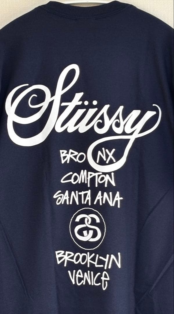 Stussy Tシャツ　ワールドツアー ネイビー グラフィックT ユニセックスM