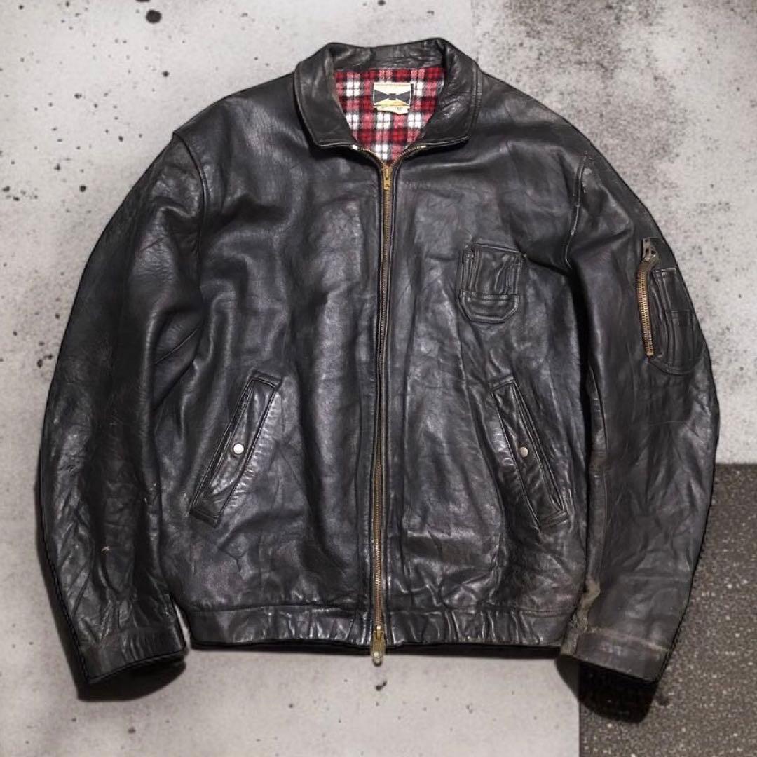 vintage フランス空軍タイプ パイロットジャケット 裏地チェック