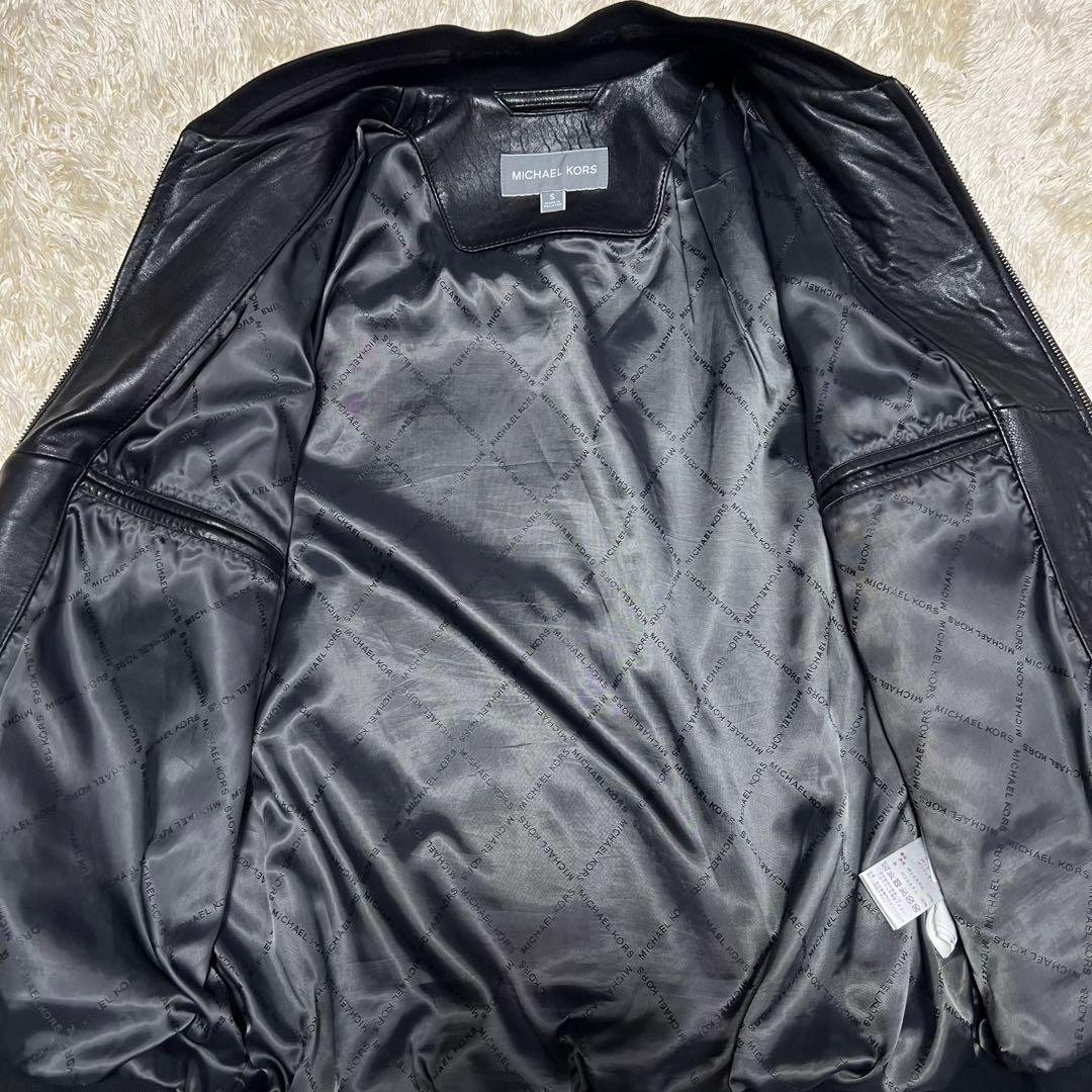 マイケルコース　ラムレザー　シングルライダース　革ジャン　総柄　S 黒