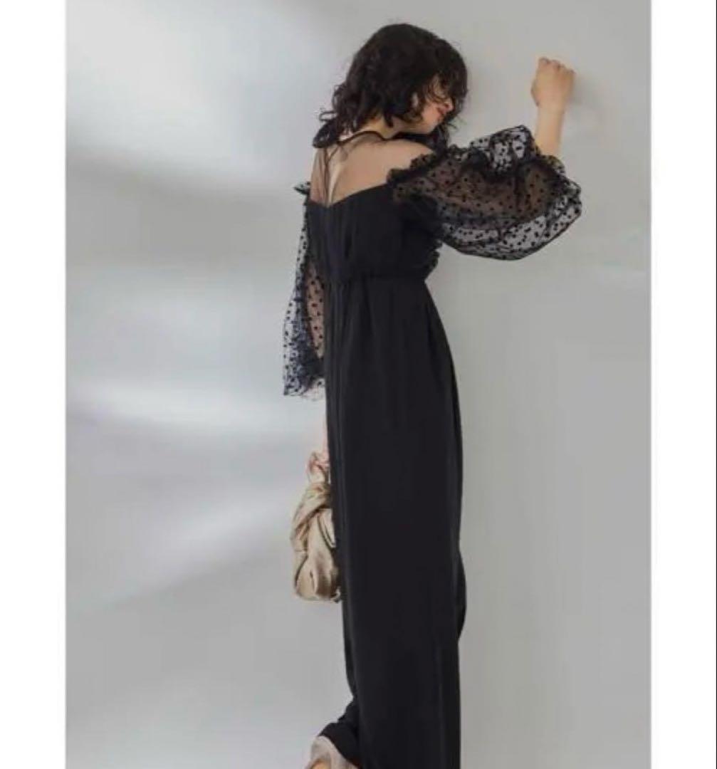 フロッキードットパンツドレス　パーティー　お呼ばれ　同窓会