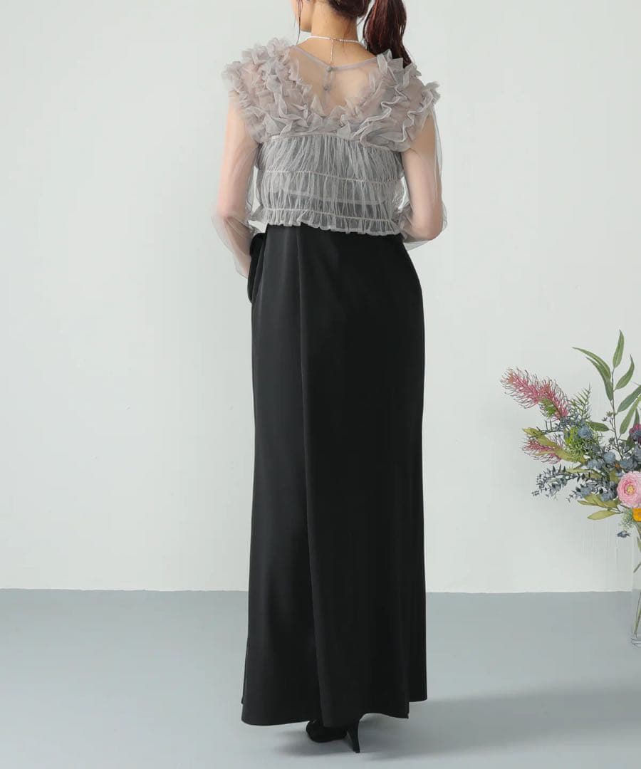 チュール ボリューム フリル ベスト シアー トップス ワンピース 3点セット