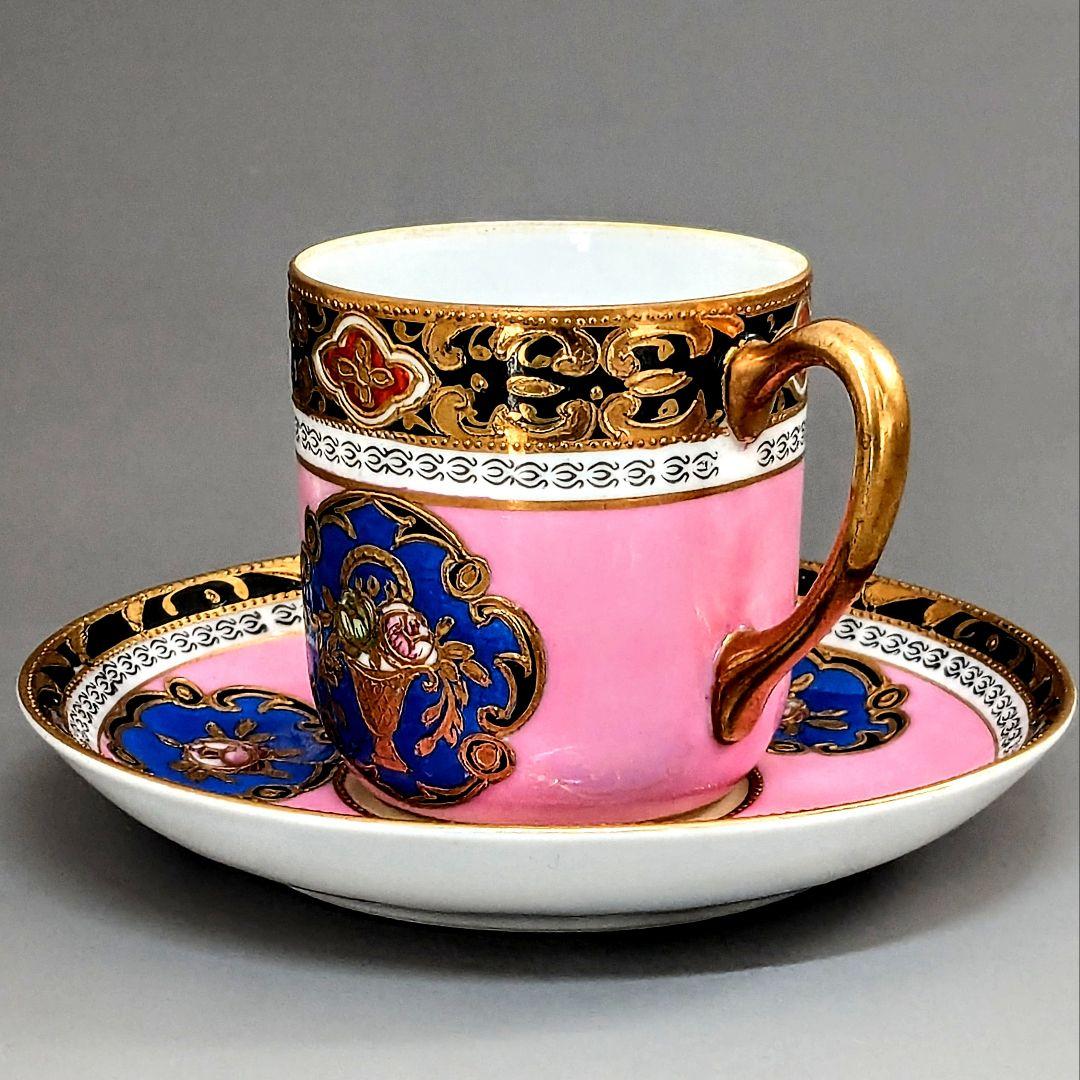 名古屋製陶 オールドメイトウ 金盛上ピンク地華装飾 キャビネットカップ＆ソーサー