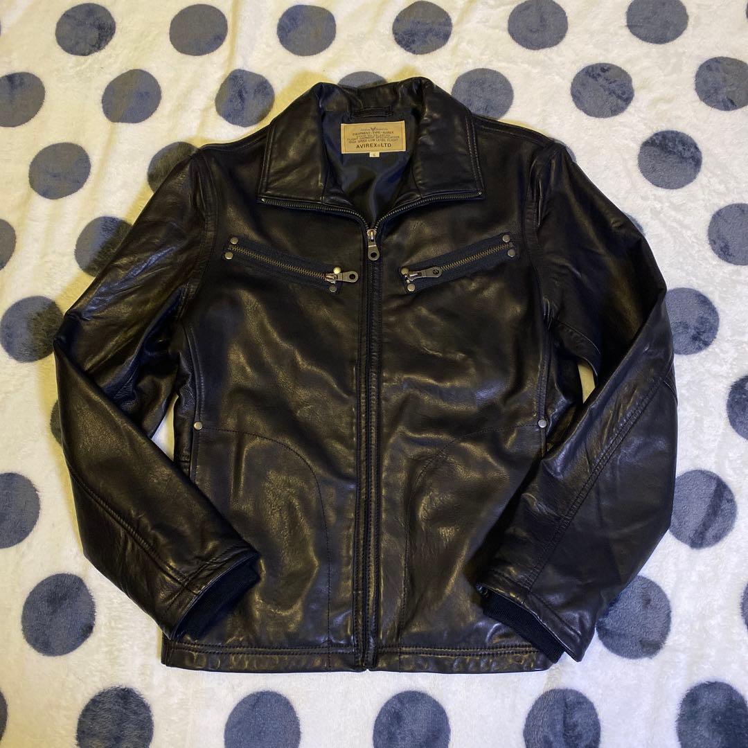 【羊革】AVIREX シングルライダース レザージャケット Lサイズ 黒
