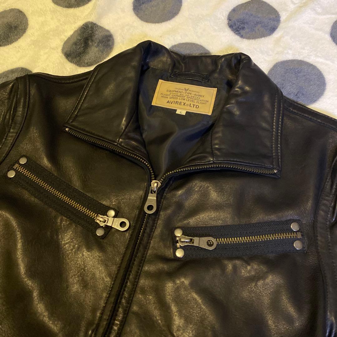 【羊革】AVIREX シングルライダース レザージャケット Lサイズ 黒