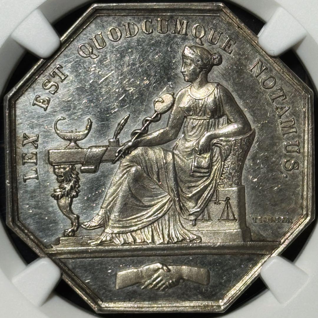 最終価格 19世紀 フランス 銀製 八角形ジェトン 女神 レア