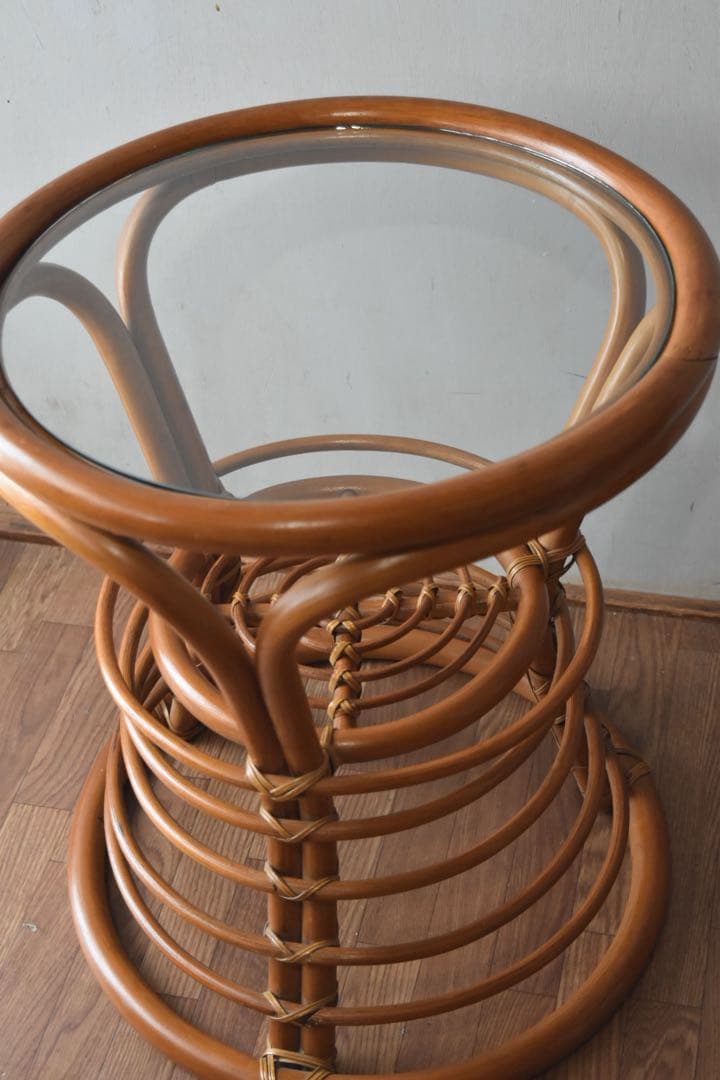 サイドテーブル・ナイトテーブル・ローテーブル Rattan glass top side table