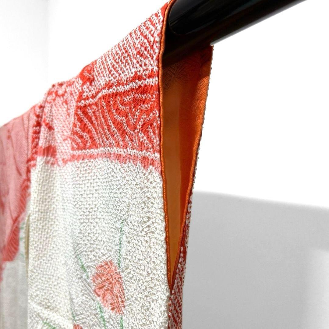 総絞り　牡丹　菊花　花模様　振袖　成人式 晴れの日 着物 032a p