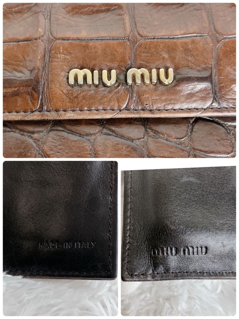 sa ミュウミュウ 折り財布クロコ型押し レザー y2k アーカイブ 茶