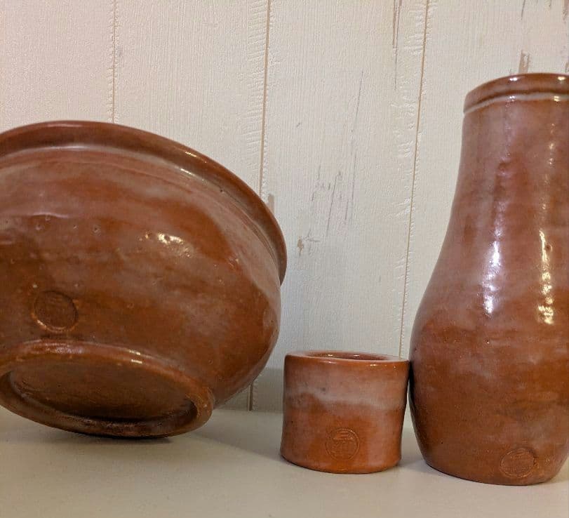 茶道具　建水　蓋置　杓立　三楽作　赤楽