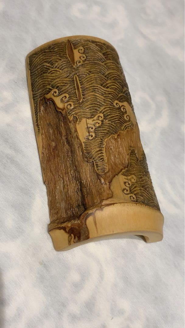 001虫喰い竹彫刻茶則、茶合、仙媒、茶道具、煎茶、煎茶道具、中国茶、日本茶