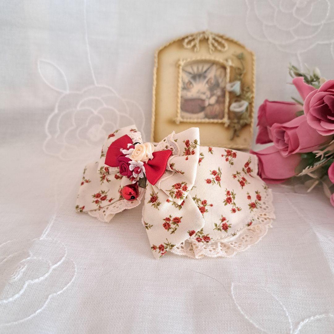 ミニチュアローズ柄わんちゃん猫ちゃん用襟付首輪