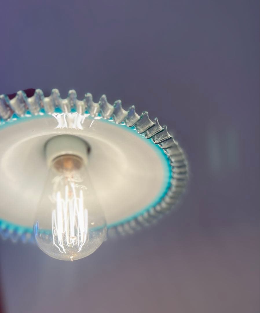 大正ロマン　和ガラス　電笠　青　アンティーク　灯り　照明　古民家　古道具