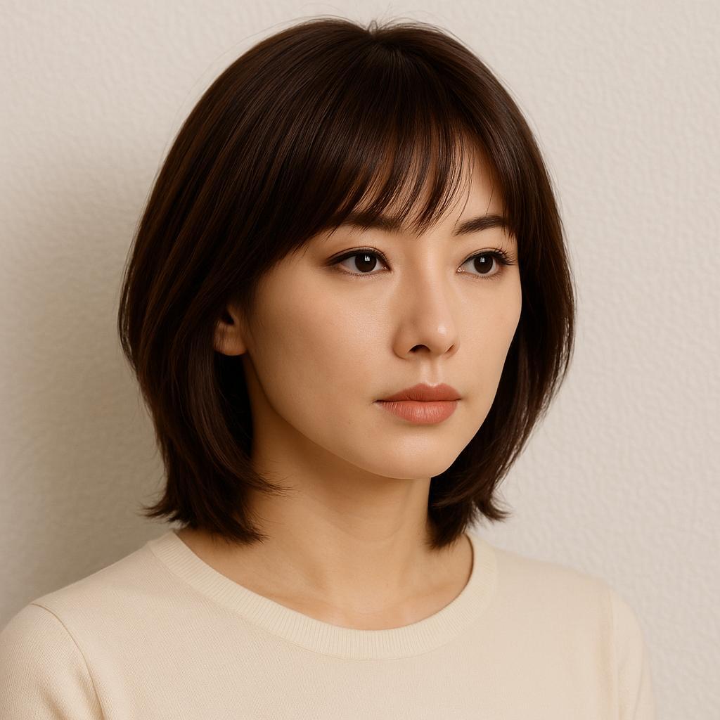 人毛 ショートボブ　少し明るめブラウン Ｍサイズ　前髪がおでこに貼り付かない