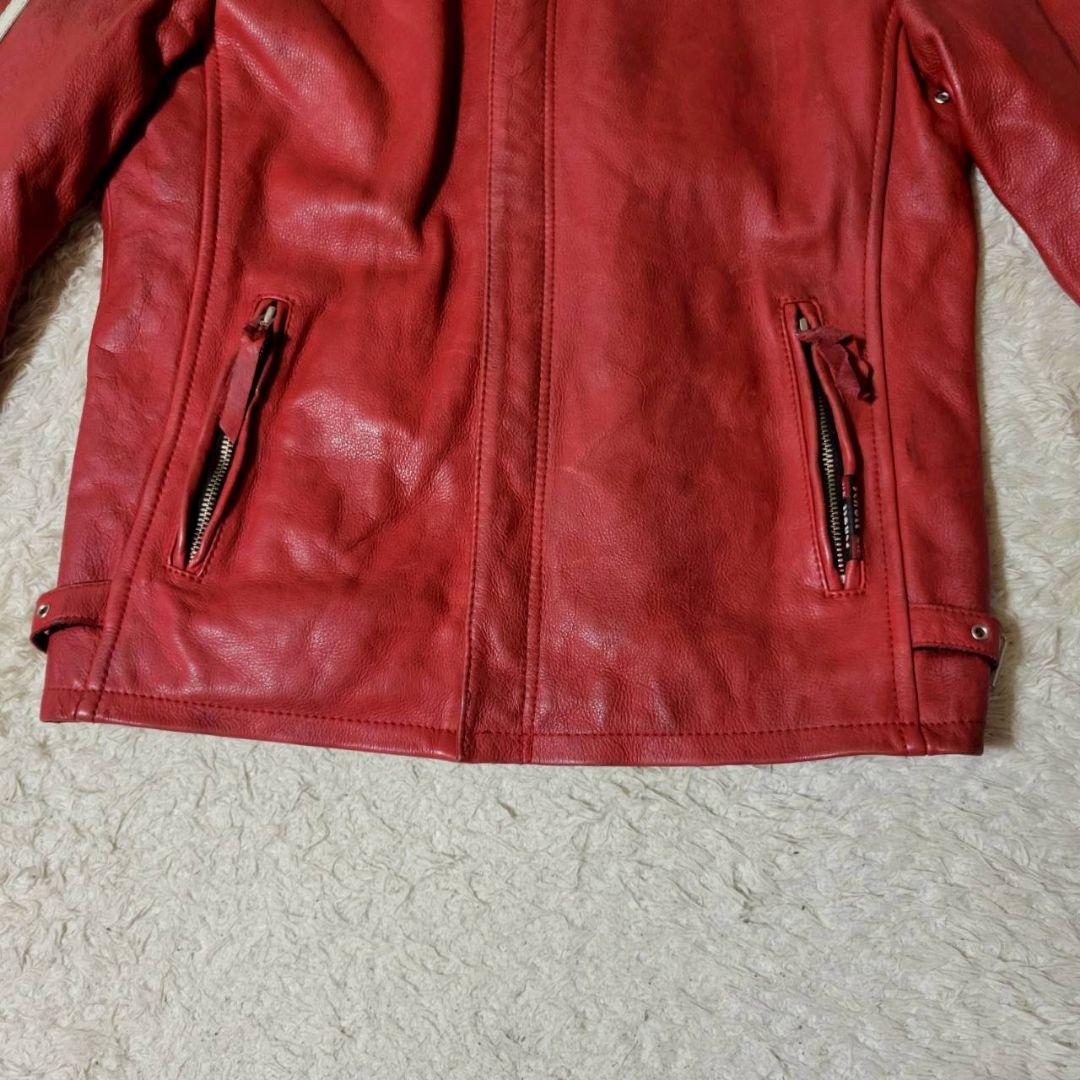 希少✨　ショット　ライダースジャケット　Lサイズ　カウレザー　チェック柄　赤