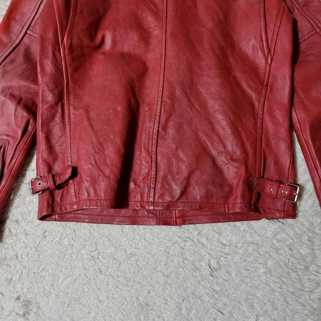 希少✨　ショット　ライダースジャケット　Lサイズ　カウレザー　チェック柄　赤