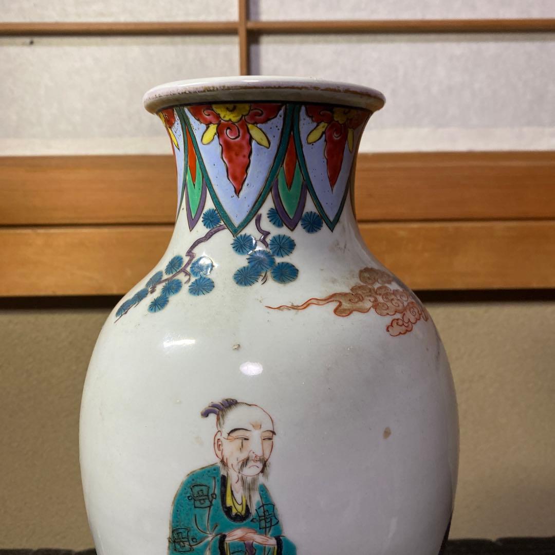 中国美術　古玩　色絵仙人図花瓶