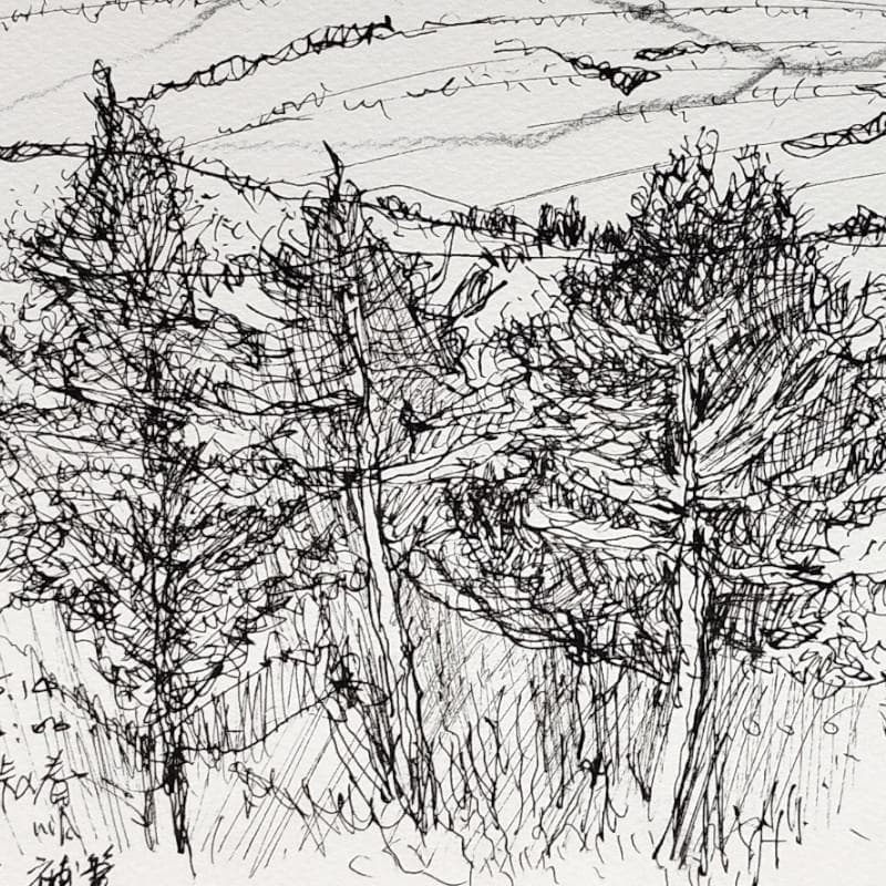 ☆青野昌勝☆「中山峠の春」ペン画　四ツ　未使用！