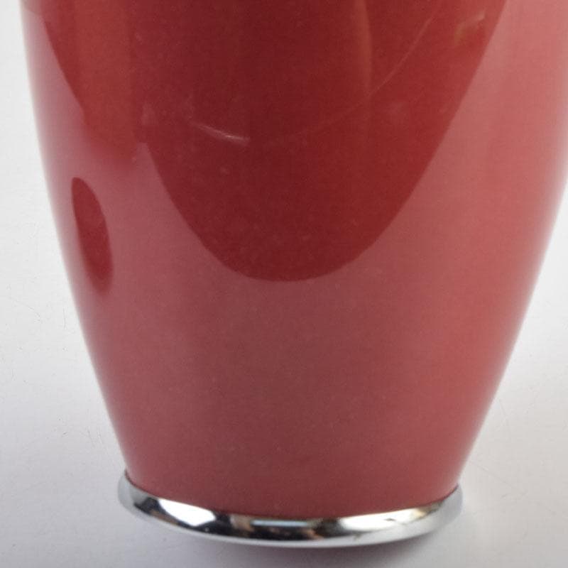 七宝焼　岡田泉作　赤透釉　梅文瓶　花瓶　唐木台付　共箱　V　9133