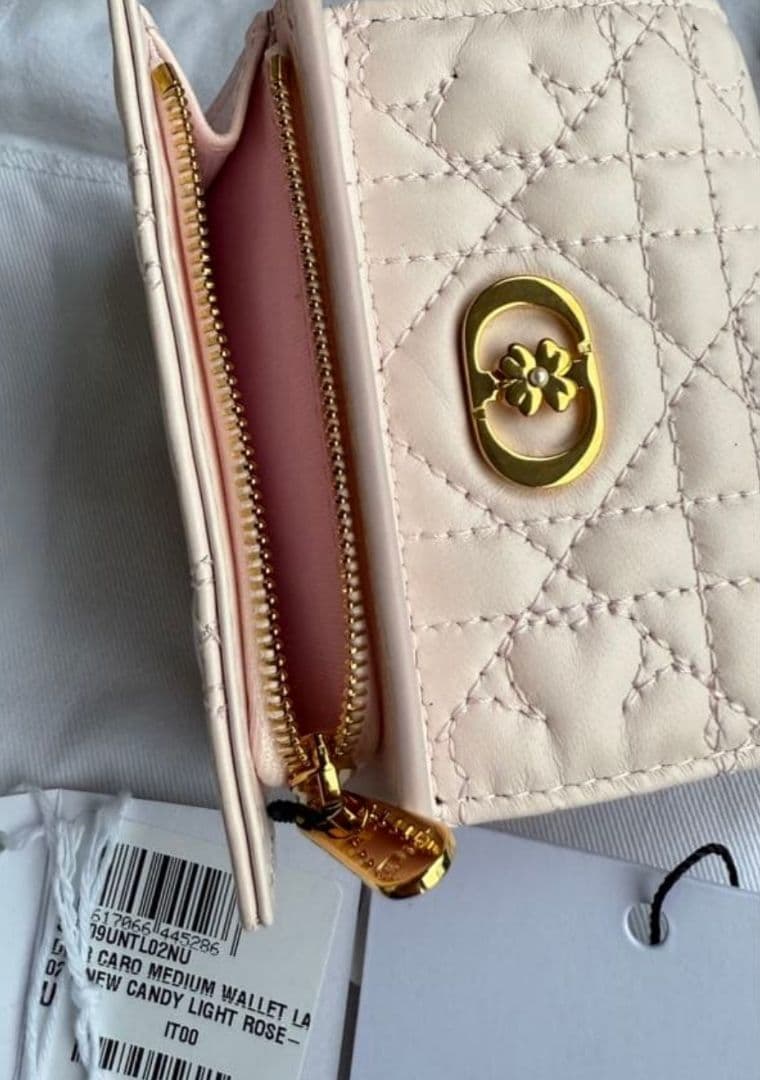 ディオール Caro Hibiscus Lジップウォレット ピンク