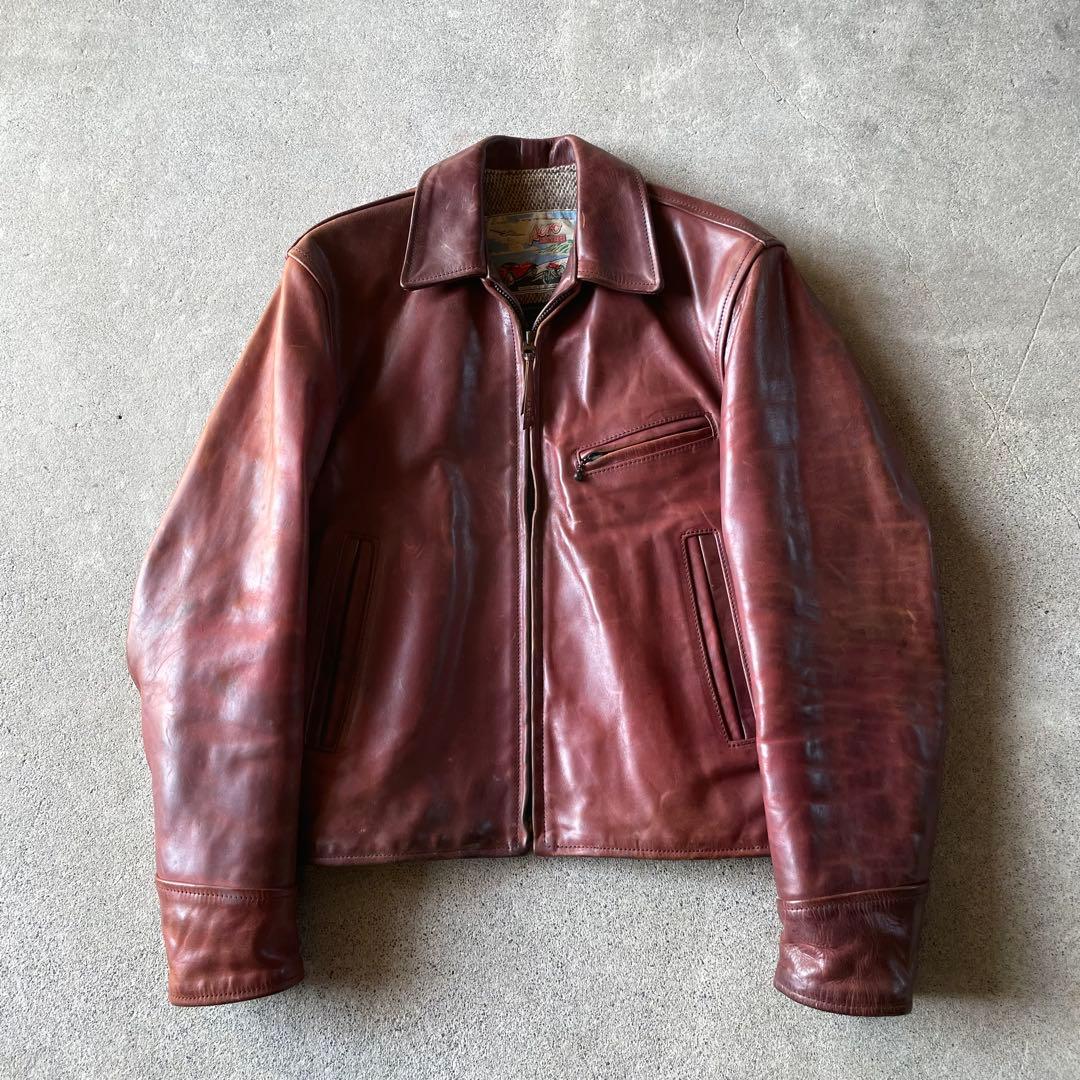 エアロレザー ハーフベルト ホースハイド レザージャケット ブラウン 34