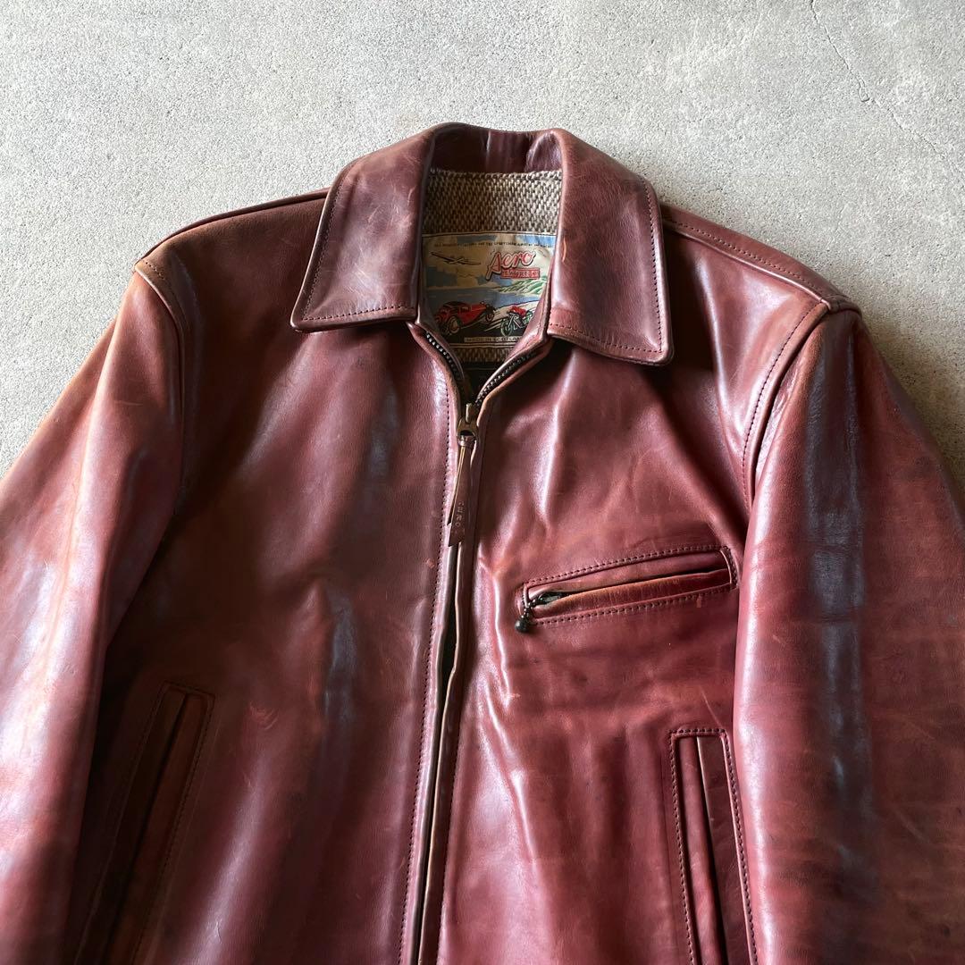 エアロレザー ハーフベルト ホースハイド レザージャケット ブラウン 34