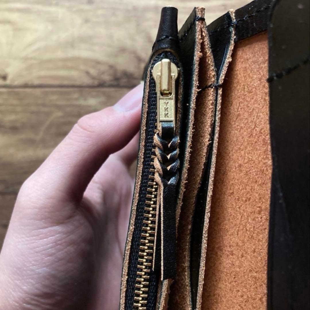 【お札を折らずに収納】ミドルトラッカーウォレット 3層 茶芯ブラック【受注生産】