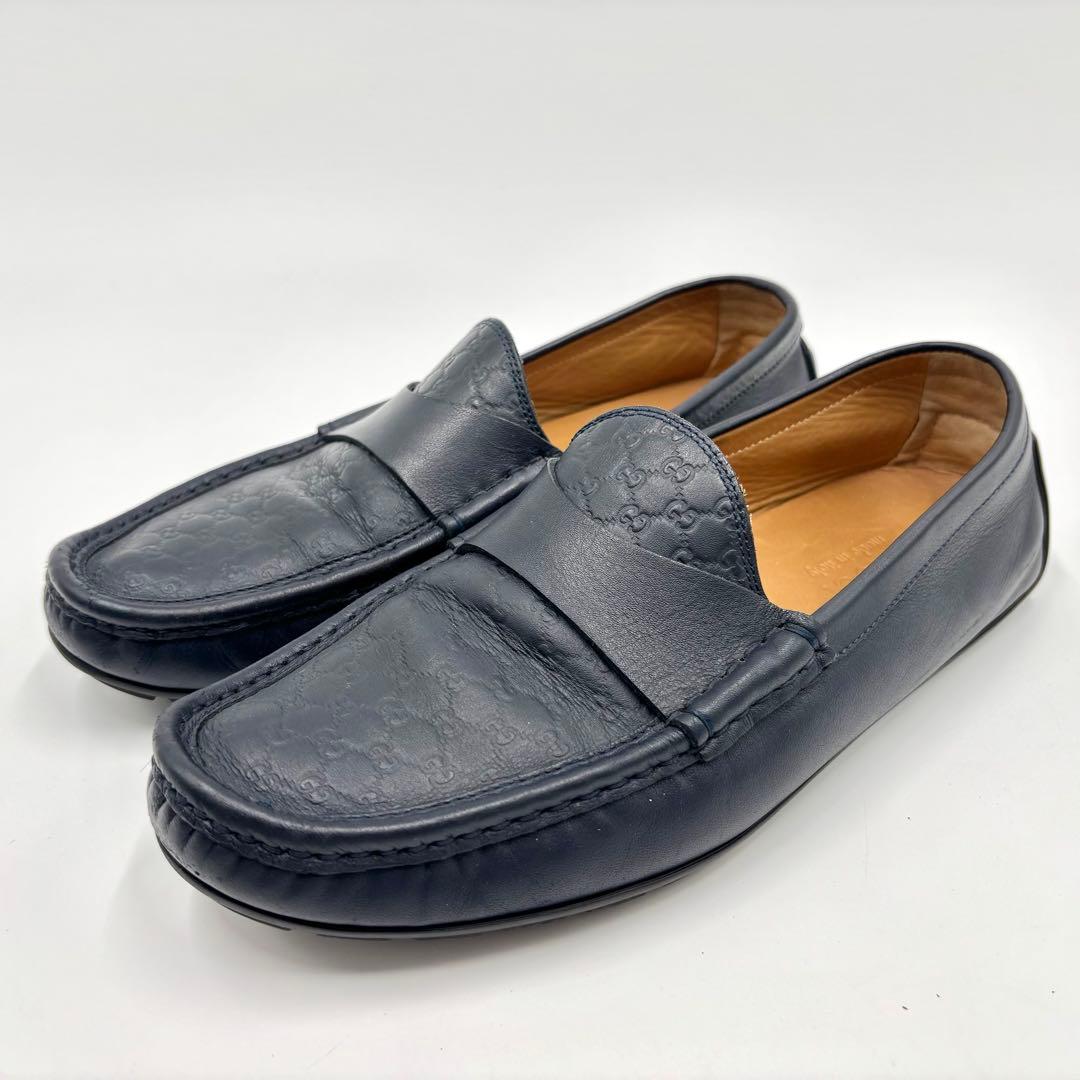 GUCCI グッチ ドライビングシューズ レザー GG シマ ネイビー