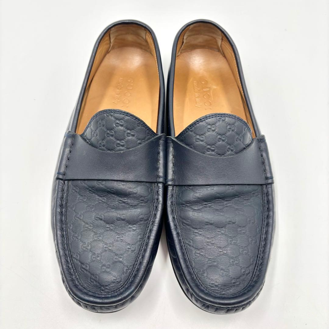 GUCCI グッチ ドライビングシューズ レザー GG シマ ネイビー