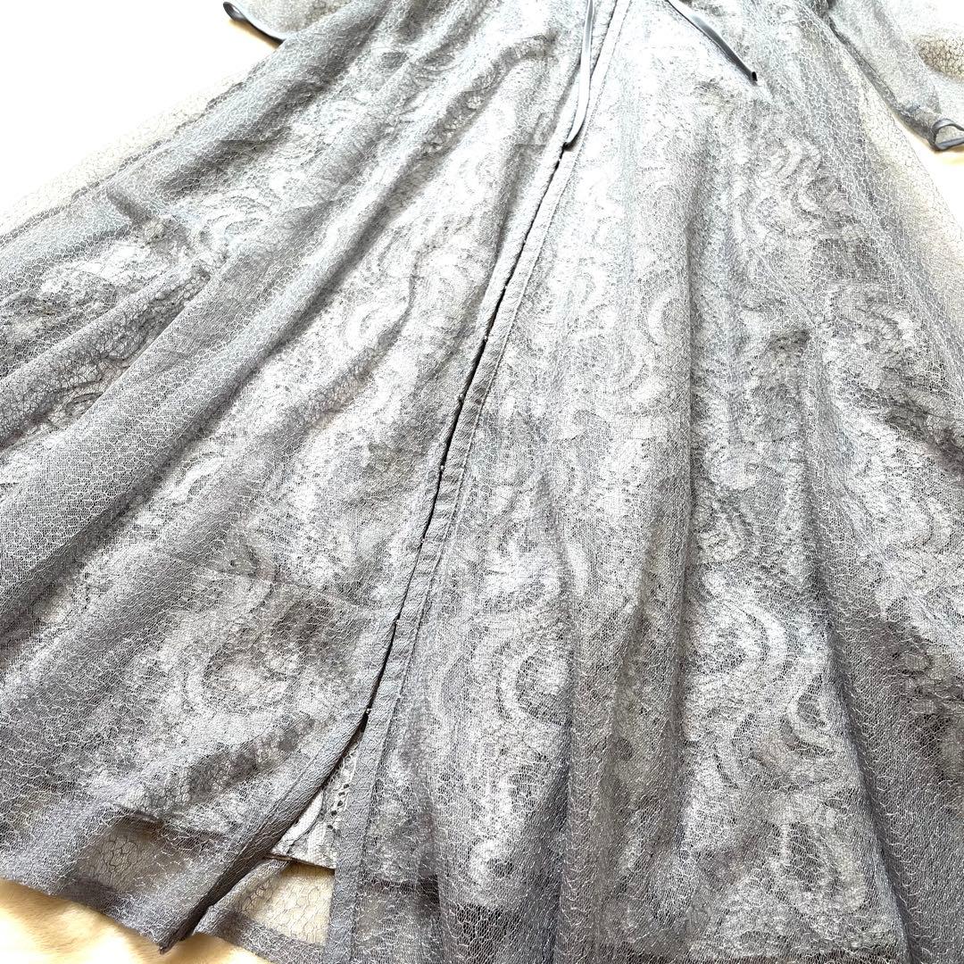 極美品 etoll. エトル 幾何学チュール ロングワンピース M ブルーグレー
