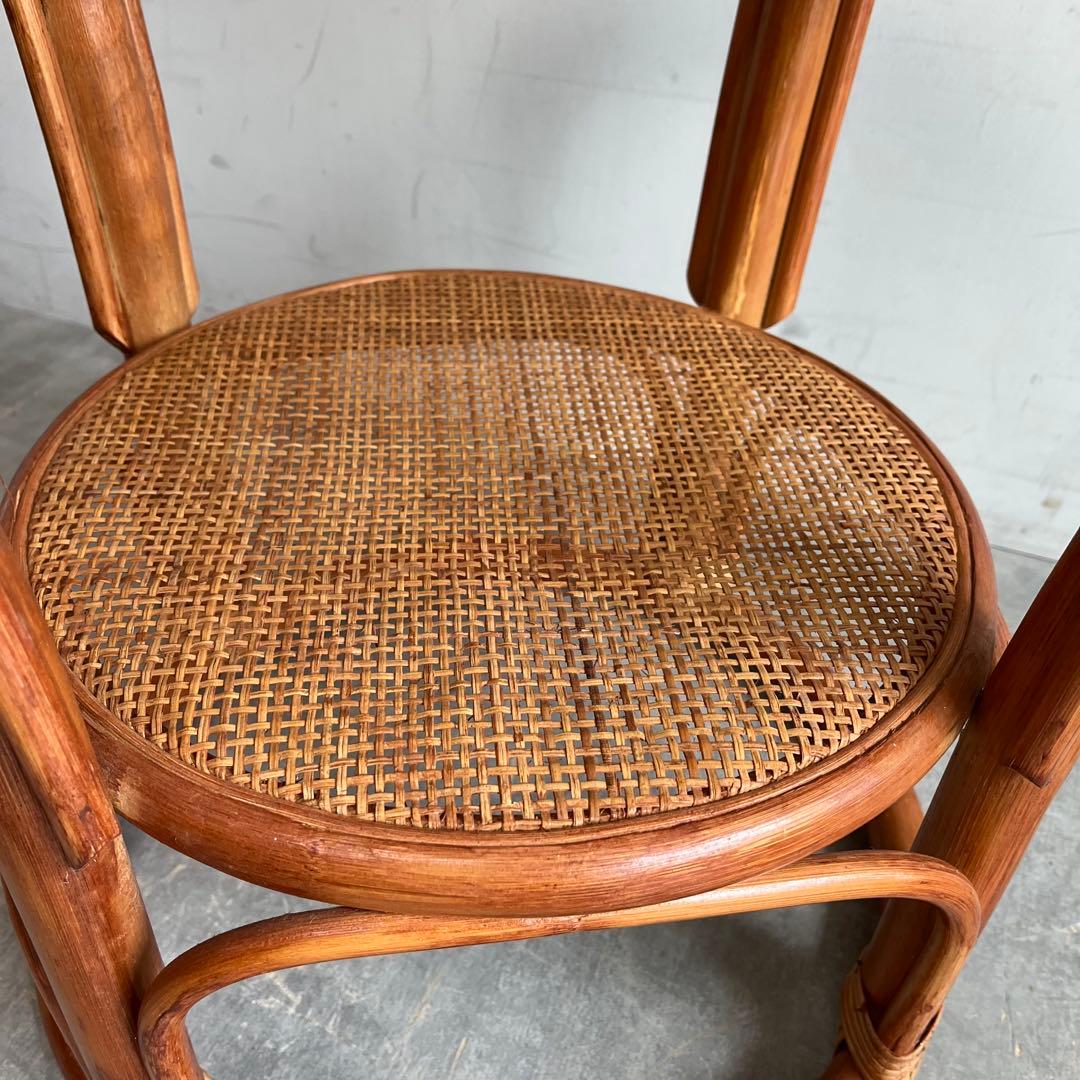 ヴィンテージ ガラス ラタン 籐 テーブル レトロ 丸 ラウンド z372