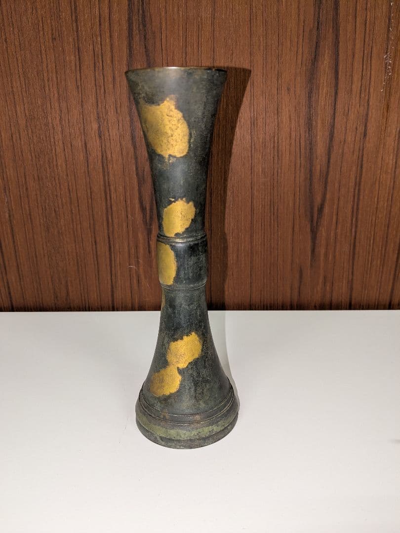 平安泰蔵六造 塗金銅花瓶 立鼓式花瓶 木箱 共箱 骨董品 工芸品