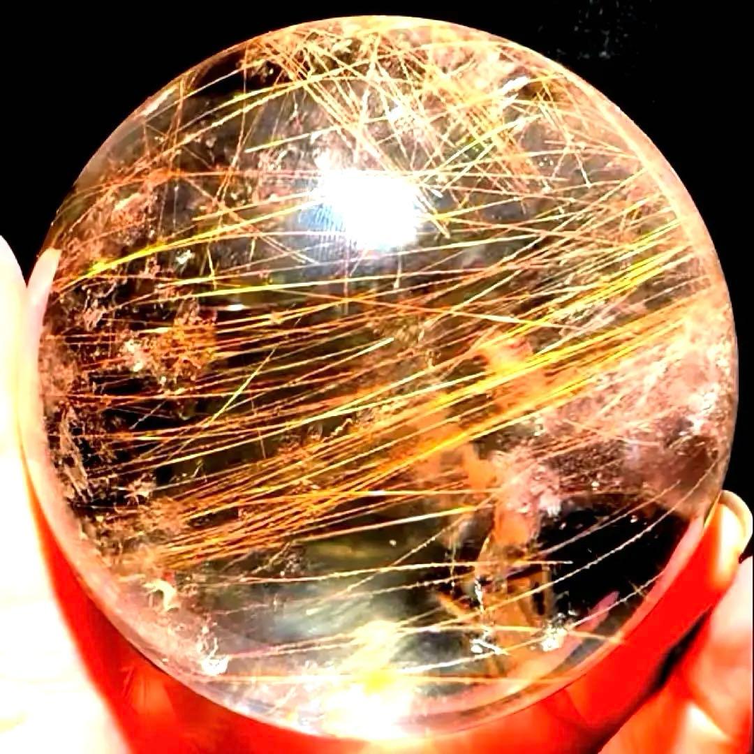 超特大‼️81mm ゴールドルチルクォーツ　丸玉スフィア　金針水晶　パワーストーン