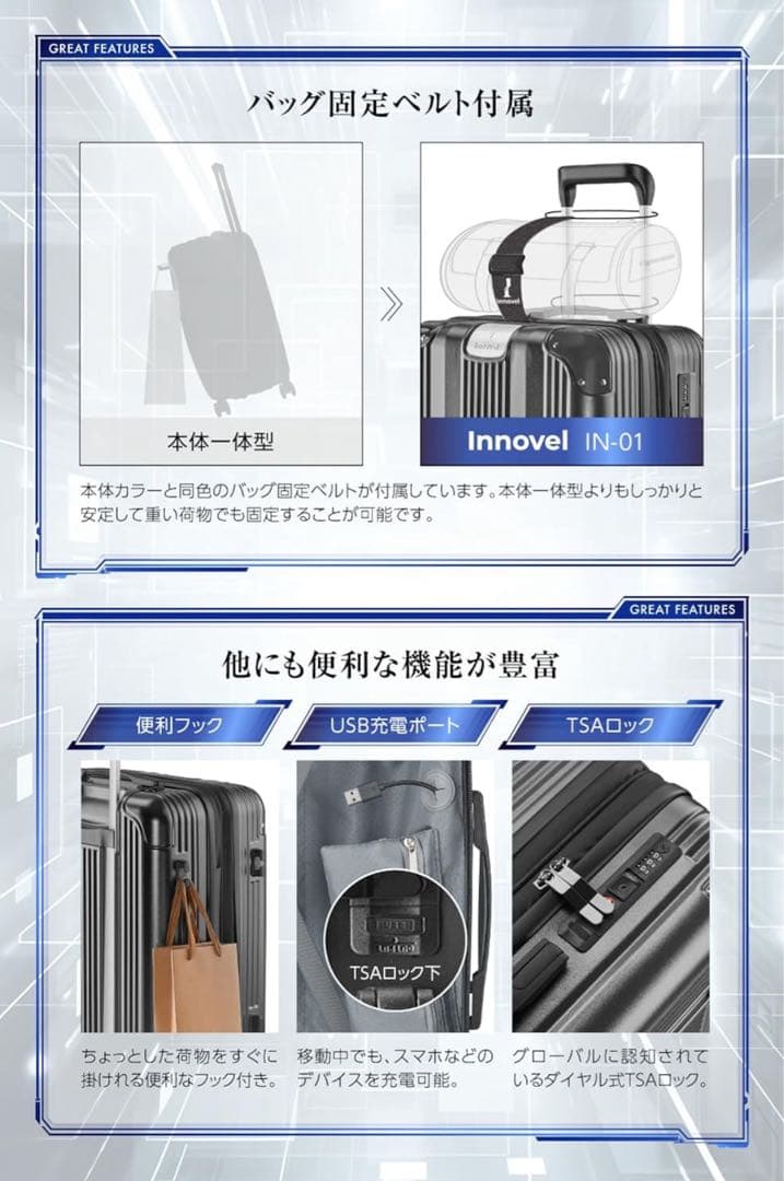 ⑥スーツケース キャリーケース キャリーバッグ 大型 Lサイズ 7泊 キャスター