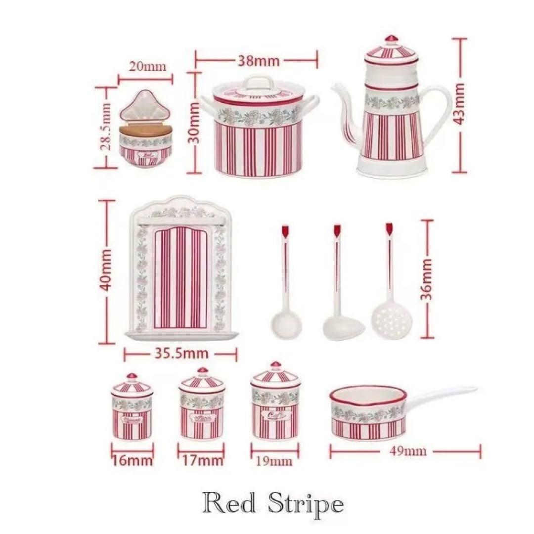 ミニチュア　キッチン雑貨　レッドストライプ　西洋雑貨　ドールハウス 1/6
