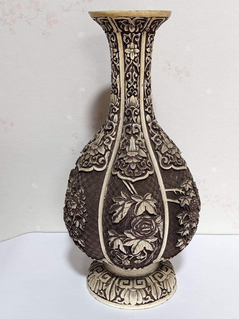 ♦ 中国美術工芸品 阿古陀形 四季花卉図文 瓶 置物飾り オブジェ 骨董品