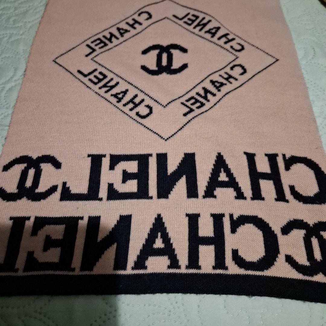 CHANEL ロゴ入りニットマフラー ブラック/ベージュ