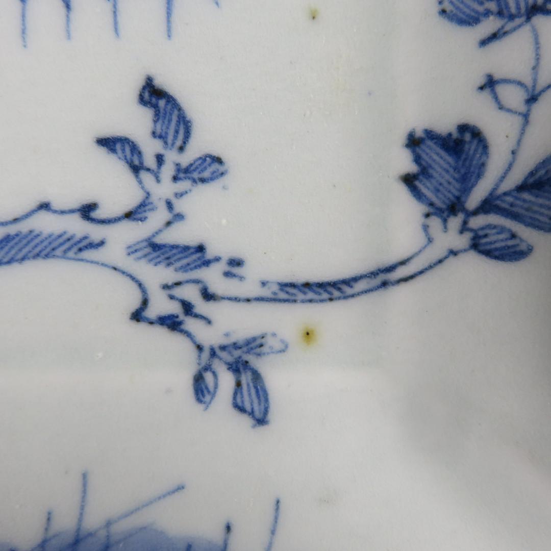 長皿 長角皿 染付 線画 4枚 窯傷 スレ僅か 美品 柳