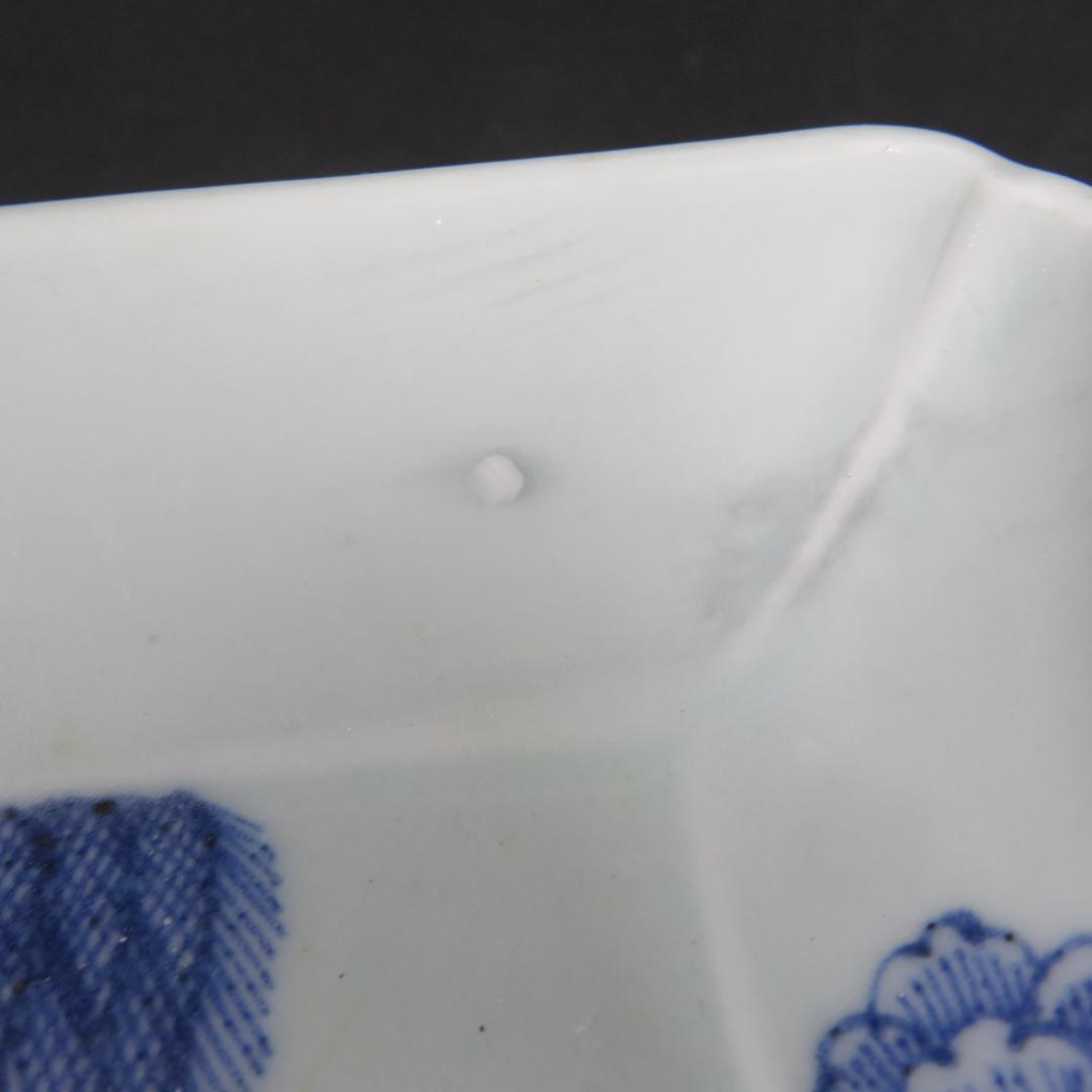 長皿 長角皿 染付 線画 4枚 窯傷 スレ僅か 美品 柳