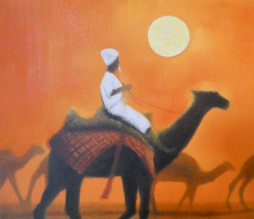 絵画 風景人物　平山郁夫　 F6 【　 風景人物　】肉筆 手描き　額付き